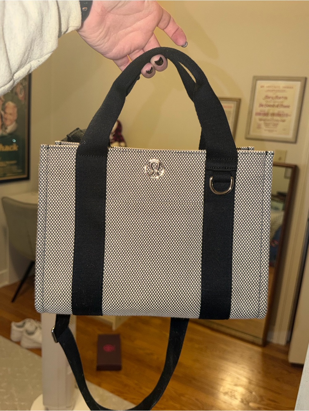 lululemon athletica Black and White Canvas Tote with Strap